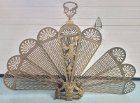 Vintage Brass Folding Fan Fireplace Screen . Measures 48"&times;34" When Open . 3 Fans need reattach . Double Sided