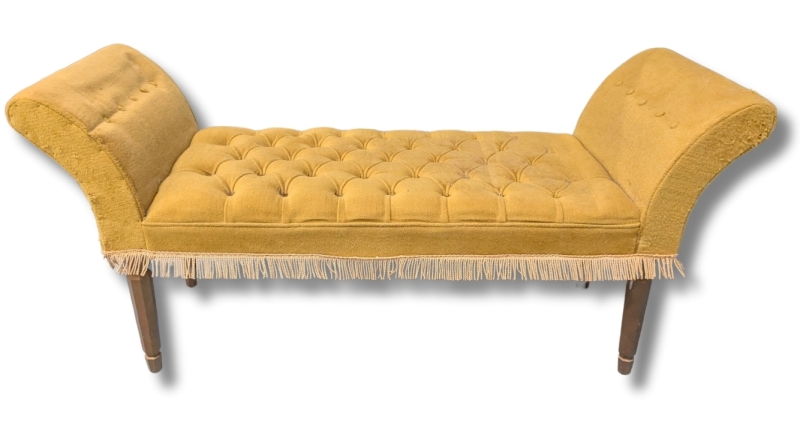 Vintage Tasseled Mustard Bench Sofa - 17" x 15" x 25"