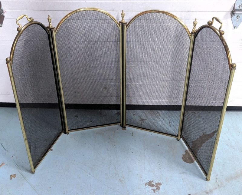 Vintage Brass 4-Panel Fireplace Screen - 52" x 29" Total