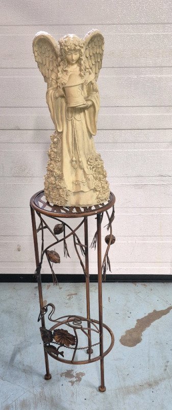 Plant Stand 23.5" Tall & Angel Garden Art 15" Tall