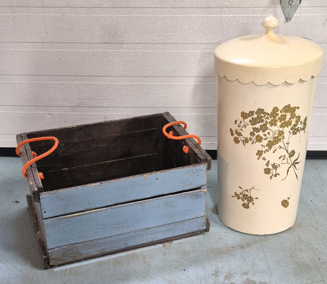 Vintage Laundry Basket with Lid & Wooden Storage Box