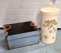 Vintage Laundry Basket with Lid & Wooden Storage Box