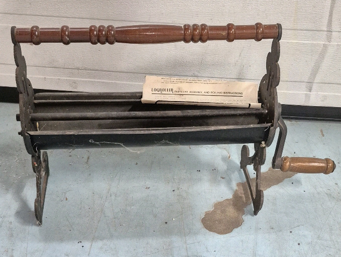 Vintage Log Roller with Wooden Handles 22.5" Long & 13" Tall