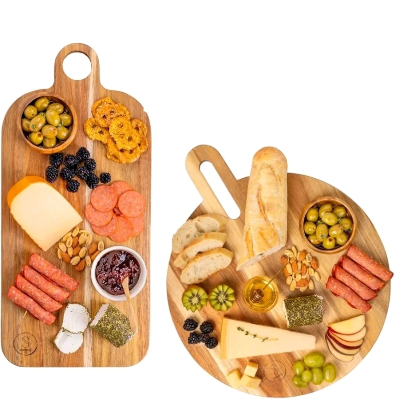 New - Simosito Large Acacia Cheese Boards - 22" Long & 16" Round Large Cutting Boards , Set of 2