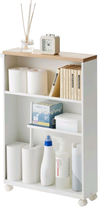New Yamazaki Tower Rolling Slim Bathroom Cart with Handle - White, Model HW-TW E WH 18.7" &times; 5.12" &times; 26.97" | Retails Over $200