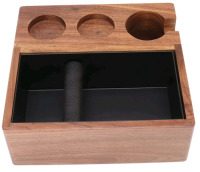 New - Coffee Knock Box Tamping Station Walnut Wood 3 Hole Storage Coffee Tamper Holder for Home Bar