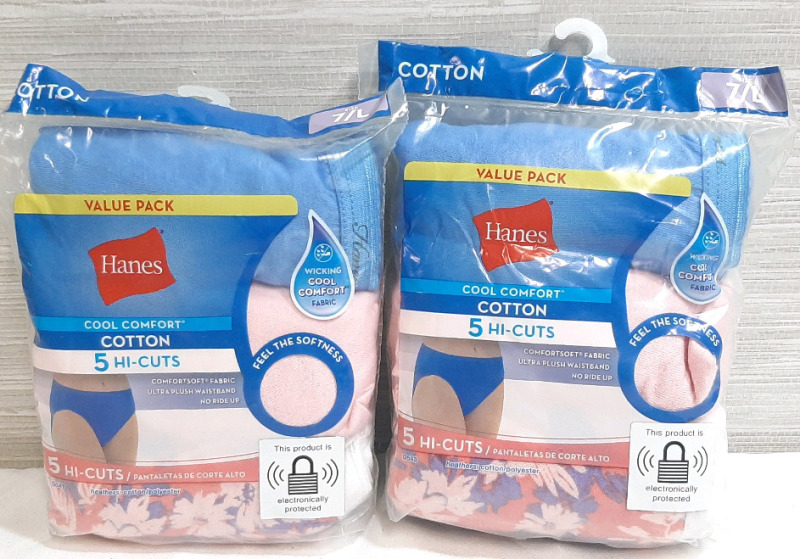 2 New Packs of Hanes Cotton Hi-Cuts, L/7 Size, 5pcs in Each Pack