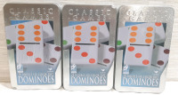 3 New Tins of Double Six Color Dot Dominoes Sets, 28pcs in Each Tin