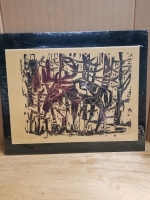 Matted signed Moose in Forest Lino cut 22 1/2" by 19"