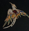 14K Gold Plated Vintage Western Style Enamel Rhinestone Phoenix Brooch Approximately 2.4 x 2.4 Inch - 4