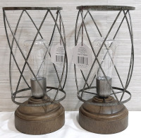 2 New Indoor Wood Base Metal Spiral Lamps, 11" Tall