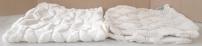 2 New Soft Beige Plush Wool Pillow Case Cushion Covers, 26"x26"