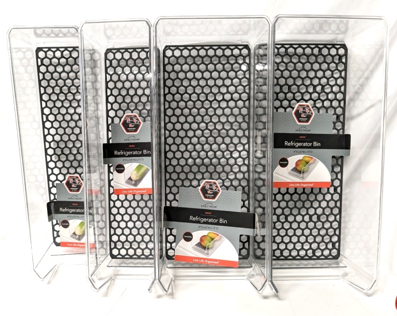 New Spectrum Set of 4 Diversified Hexa Stackable Refrigerator Bins for Kitchen Storage