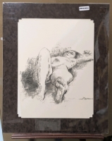 Large Signed Bert Kloezeman 1973 Life Drawing of Nude Reclining Woman Matted & Shrink-Wrapped - 34" x 28"