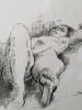 Large Signed Bert Kloezeman 1973 Life Drawing of Nude Reclining Woman Matted & Shrink-Wrapped - 34" x 28" - 2