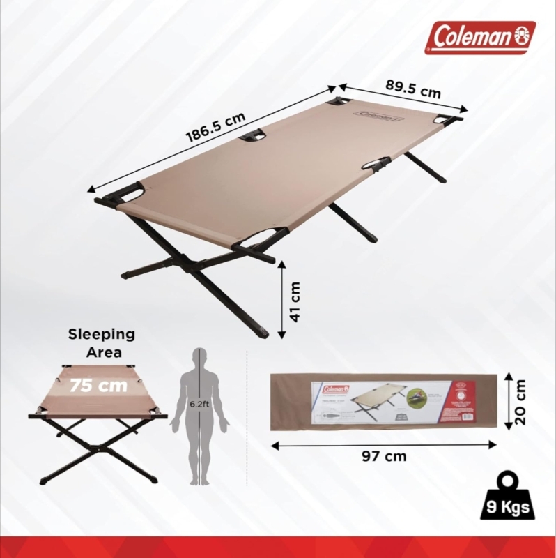 New: Coleman Trailhead II Military Camping Cot - 186.5cm x 89.5cm - Retails For 143$