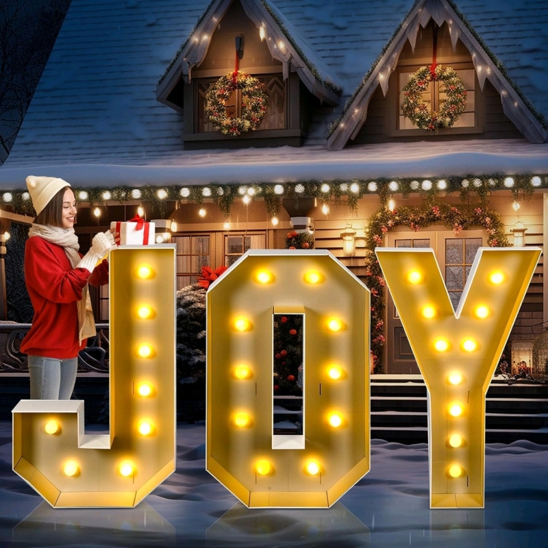 New VIHOSE Lighted Christmas Joy Sign. Battery Powered. (Approximately 4' Tall When Assembled.)