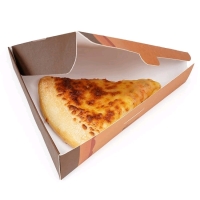 100 New Restaurantware Eco Pie Kraft Paper Pizza Slice Box - Clamshell - 9 1/4" x 10 1/4" x 1 3/4". Retails for $72