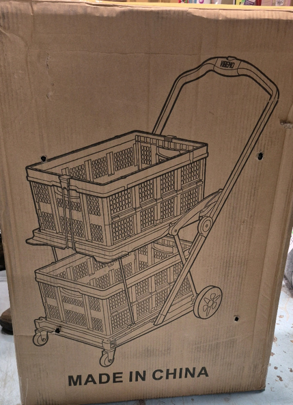 New Vibemo Foldable Shopping Cart with 2 Storage Crates for Shopping, Warehouse Office, Outdoor