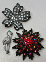 Three Vintage Rhinestone Brooches
