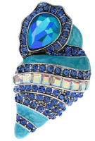 Blue Mosaic Rhinestone and Cab Shell Brooch Approximately 2.5 x 1.4 Inch