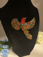 Magpie Brooch Full Rhinestone Exaggerated Wings Rising Detail Approximately 3.8 x 3.2 Inch