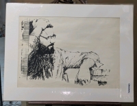 Large Matted Presumed Linocut Print Portrait of a Man with Embossed Seal - 25.75" x 34"