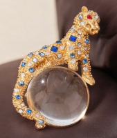 Elegant Vintage Inspired Leopard Brooch with Colorful Gemstones Glass Accents Approximately 2.7 x 1.5 Inch Signed