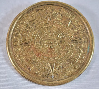 Vintage Brass Sanborn's Mexico Mayan Calendar Pin Brooch . Measures 1 3/4" diameter