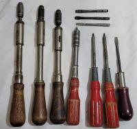 7 Vintage Ratchet Screwdrivers & 3 Accessories
