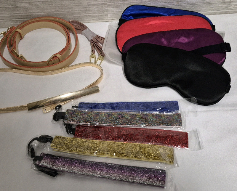 New Ladies Accessories Lot - Headbands, Belt, Purse Straps & 4 Sleep Masks