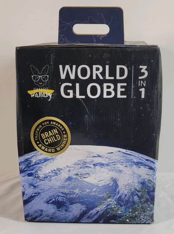 New - Smart Wallaby 3in1 World Globe w/Stand . Day & Night Views . Measures 9" diameter