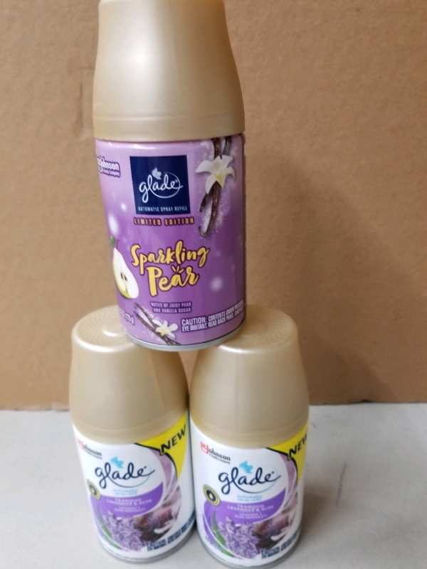3 New 6.2 oz cans Glade Air freshener 2 Tranquil Lavender and 1 Sparkling Pear