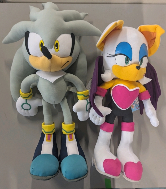 2 New: Sonic the Hedgehog Themed Plush - Silver Sonic and Rouge the Bay - Approx 23" Tall