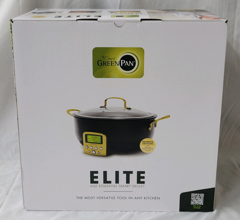 New - GreenPan Reserve Essential Smart Electric 6QT Skillet Pot, Presets to Sear Saute Stir-Fry and Cook Rice, Healthy Ceramic Nonstick and Dishwasher Safe Parts, Easy-to-use LED Display . Retail $365