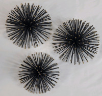 Vintage MCM Sputnik Atomic Starburst Spike Wall Art Gold /Black Decor , Set of 3 . Measures 5" to 6.5" diameter