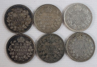 1917 - 1920 Canadian Silver 5 Cent Nickels . 1917 , 1918 , 1919 &times;2 & 1920 &times;2 . Six (6) Nickels
