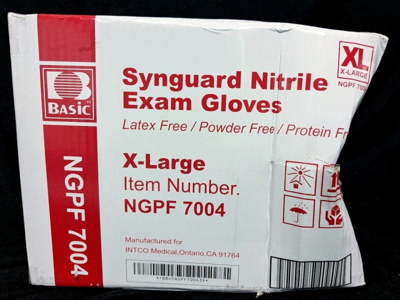 10 New Boxes (100 Gloves per Box) Size XL Synguard Nitrile Exam Gloves NGPF 7004 | Retails Over $70 (in Damaged Case)