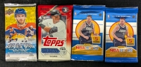 4 New Sealed Sports Card Packs - Topps Series Two 2023 14 Cards - 2x Panini NBA Hoops 2024-2025 5 Cards - NHL Upper Deck Series One 2024-2025 4 Cards