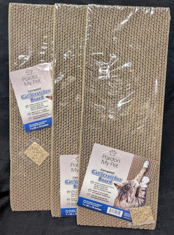 3 New: Pardon My Pet Corrugated Cat Scratcher Board - 7 x 20 x 0.75" Each