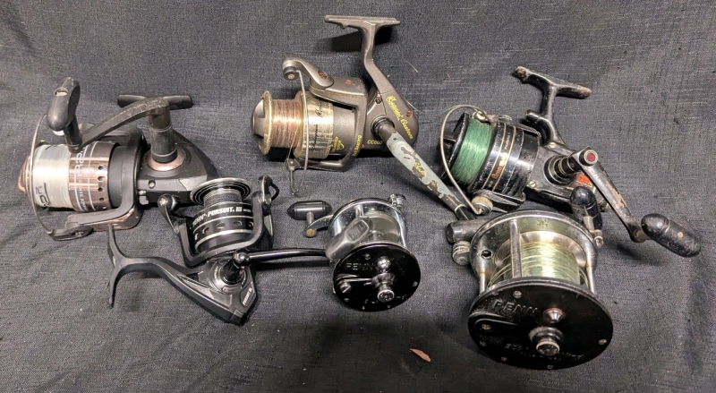 6 Fishing Reels - 4 Penn Reels - 747/Pursuit 3/309 Level Wind/9 Level Wind - Shakespeare Contender Custom - R2F Performance Series