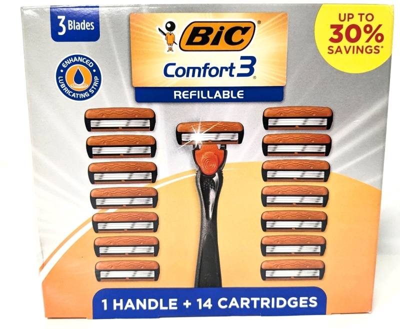 New BIC Comfort 3 Refillable Disposable 3-Blade Razor Set w/ 1 Handle & 14 Blade Cartridges