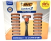 New BIC Comfort 3 Refillable Disposable 3-Blade Razor Set w/ 1 Handle & 14 Blade Cartridges