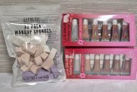 New Cosmetic Lot - 12 New Lip Glosses & 32 Pack Makeup Sponges