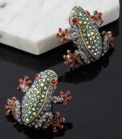 Rhinestone Inlay Cute Frog Prince Retro Niche Earrings Studs Posts Stamped 925 Approximately 1.2 x 1.14 Inch