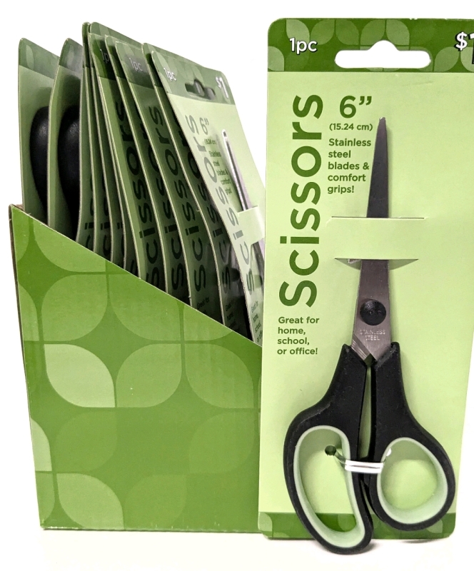12 New 6" Stainless Steel Scissors with Left/Right Comfort Grip Handles
