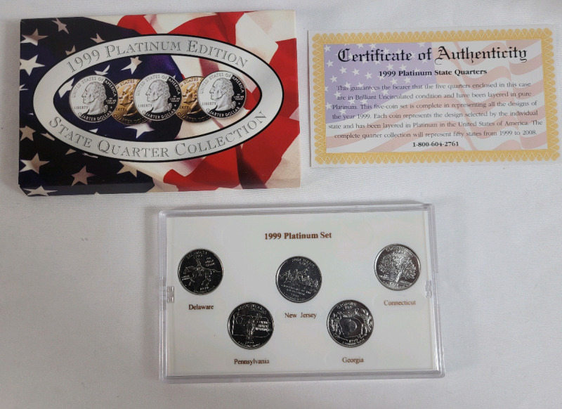 1999 USA Platinum Edition Philadelphia Mint State Quarter Set . Brilliant Uncirculated Condition in Case .