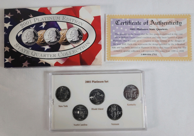 2001 USA Platinum Edition Philadelphia Mint State Quarter Set . Brilliant Uncirculated Condition in Case .