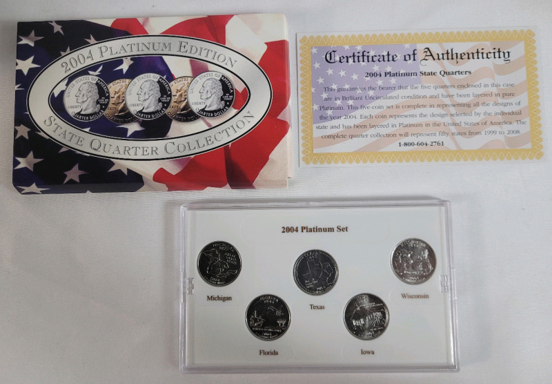 2004 USA Platinum Edition Philadelphia Mint State Quarter Set . Brilliant Uncirculated Condition in Case .