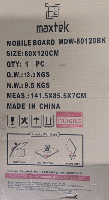 As New: Maxtek Mobile White Board 80x120cm - Black